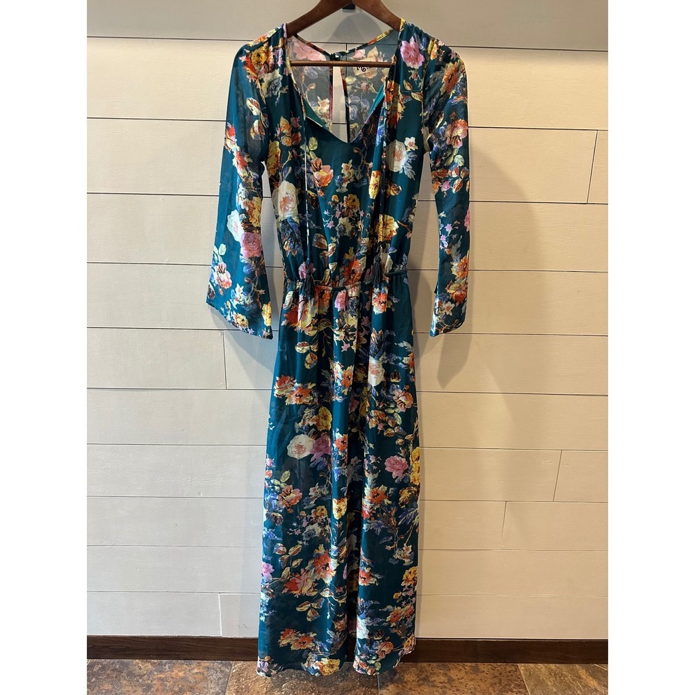 Show Me Your Mumu Juliet Maxi Dress Teal Floral Bell Sleeve Boho Gown XS